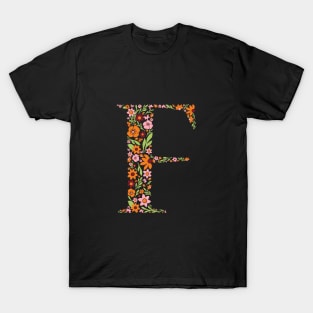 Retro Floral Letter F T-Shirt